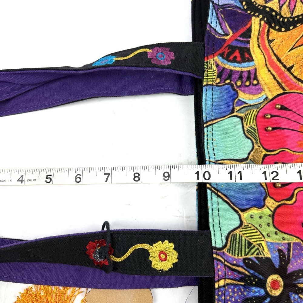 Laurel Burch Handbag Floral Canvas Colorful Boho Beaded Travel Shoulder Bag - Picture 16 of 16